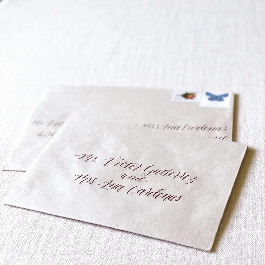 Envelopes with Burgundy Calligraphy